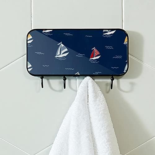 Jedrani čamac za ispis stalak za zid, nosač ulaznog kaputa s 4 kuka za kaput za kaput za ručnike za ručnike haljine ulaz u kupaonicu