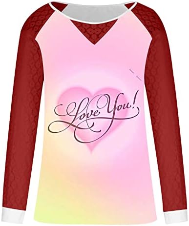 Valentinovo majice za žene za žene dugi rukavi vrhovi čipkasti patchwork bluza haljina ležerna slatka košulja za pulover