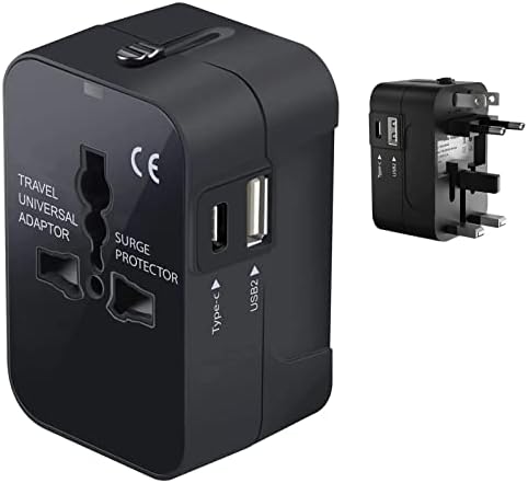 Putujte USB Plus International Power Adapter kompatibilan s Videocon Krypton 3 za svjetsku energiju za 3 uređaja USB Typec, USB-A za