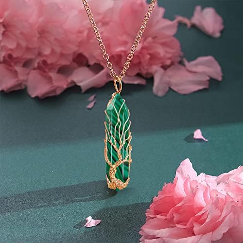 Iscjeljujuća kristalna ogrlica stablo života žica omotana prirodni kamen privjesak ogrlica šesterokutna reiki duhovni kvarc dragulj