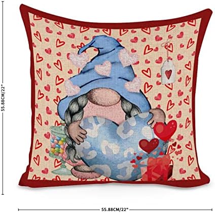 Sretni Valentinovi jastuka za jastuke Crveni gnomi Ljubavni jastučni poklopci 22inx22in kvadrat s nevidljivim patentnim zatvaračem