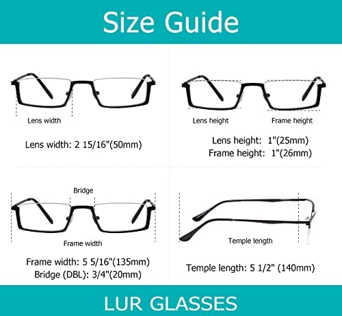 Lur 3 pakiranja na čašama za čitanje na pola ruba + 3 pakiranja metalnih naočala za čitanje