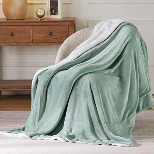 Prekrivač od flisa za kauč-debele i tople deke za zimu, Mekana i pahuljasta deka za kauč, kadulja zelena, 50.60 inča