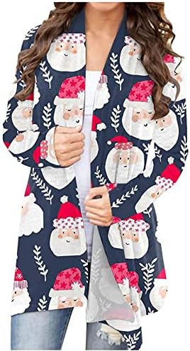 Žene Božićni dugi rukavi Cardigan Xmas Slatki grafički vrhovi casual otvorene prednje lagane jakne za žene