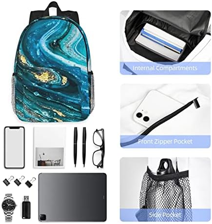 Ocelio tirkizno plavo zlatni mramorni ruksak, unisex laptop ruksak, ruksak s fakulteta, ruksak za slobodno vrijeme