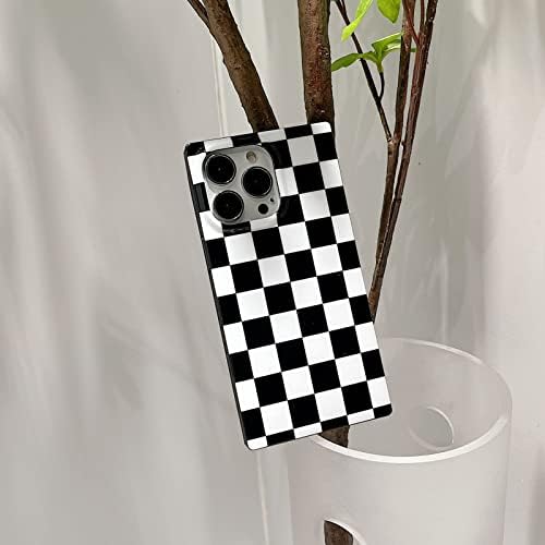 Reezaddin Square karirani telefon za telefon za iPhone 13 Pro Max Black White Grids Pleadboard ploča Slim Soft Classic Design Design