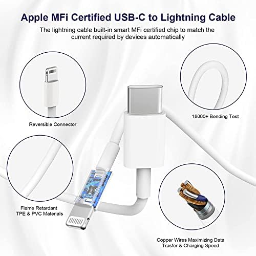 3 pakiranje [Certificirano Apple MFi] Brzi punjač za iPhone, strujni punjač PD snage 20 W USB C, ac adapter za napajanje s 3 упаковками
