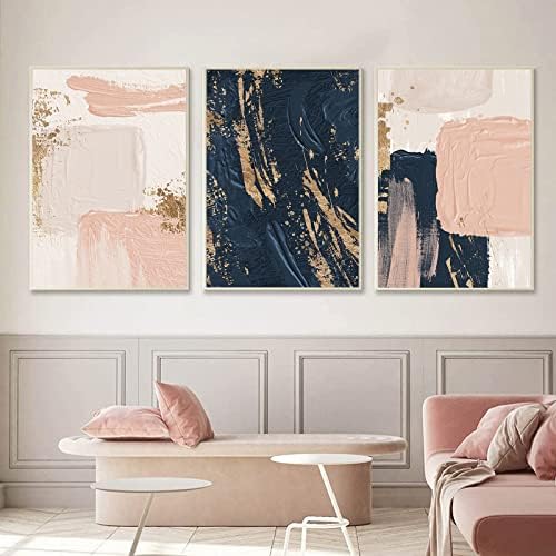 Ružičasta i plava platna zidna umjetnost Moderno apstraktno umjetničko djelo ružičaste i bež slike Poster Sažetak četkica Tekstura