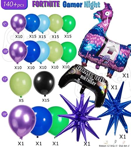Kromirani ljubičasti i plavi set vijenaca s kuglicama za rođendanske tematske ukrase od 140pcs zelene i crne zabavne balone i kontroler