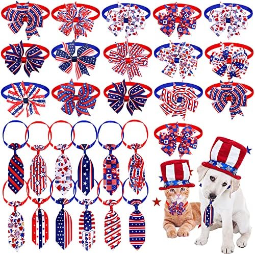 24pcs leptir mašne za ogrlice za pse 4. srpnja, volumetrijske podesive leptir mašne za pse za Dan neovisnosti i kravate za vrat za