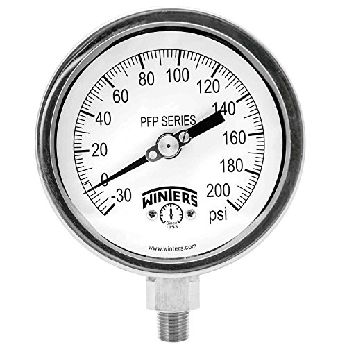 Winters PFP serija Premium od nehrđajućeg čelika 304 mjerač tlaka s jednim skalom, 30 Hg vakuum-0-200 psi, 4 zaslon za biranje, +/-