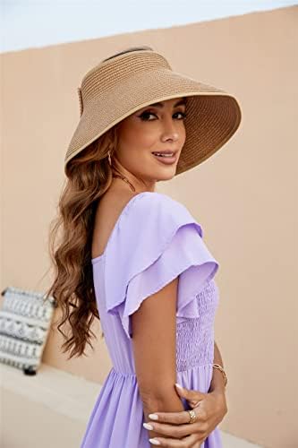 Ženski ljetni slamnati šešir širokog oboda sa suncobranom, podesivi šešir za plažu s leptir mašnom
