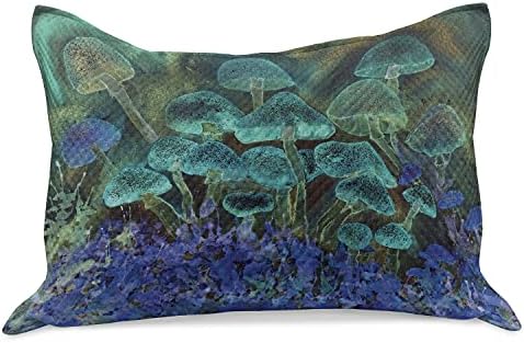 Ambsonne Psihodelični pleteni prekrivač jastuka, neobična mrljasta fluorescentna gljiva sanjala Fantasy Graphic, Standard Queen Size
