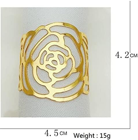 WSSBK 10PCS hotelski vjenčanje Metalna ruža cvjetna salveta za ubrus ukras Ustani obloge za prsten za prstena