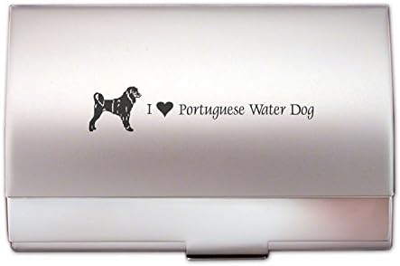 Dvobojni držač posjetnica za kupce, e-poštu.- Volim svog portugalskog vodenog psa-Srebro