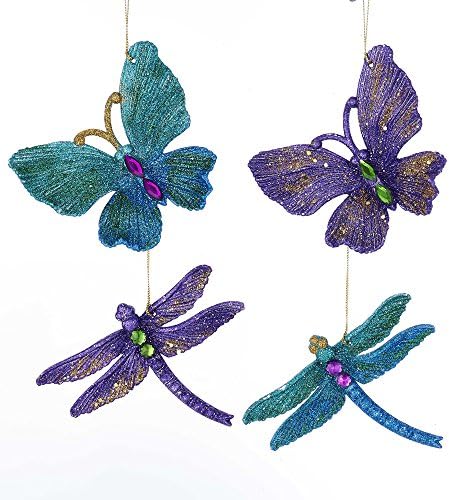 Kurt Adler Zlatni blistavi leptiri i zmajevi 4 ”set od 4 plastičnog ukrasa za božićni i kućni dekor