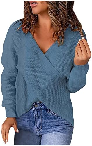 Ženski džemperi ležerna čvrsta boja V-izreza labavi pleteni džemper rebrasta majica