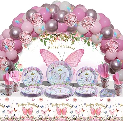 Ružičasti leptir za rođendanske zabave za djevojčice uključuju leptir set ružičastih balona Garland Arch komplet leptir tema pozadina
