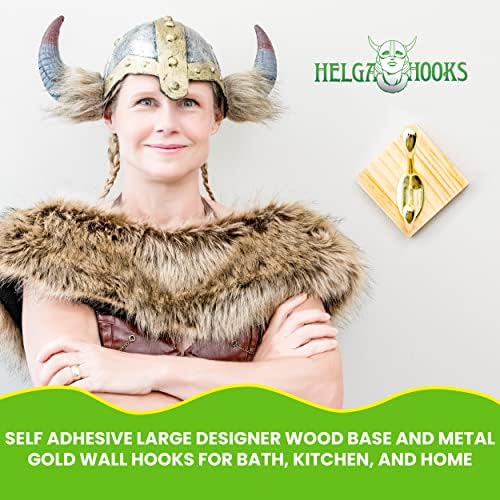 Helga ljepljive kuke- velika dizajnerska drvena baza i metalne zidne kuke za dom i ured. Vodootporne kuke za kupaonice otporne na ručnike.