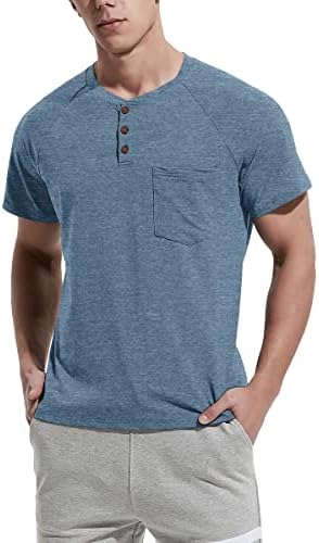 Nitagut muške ljetne ležerne majice prednje plakat Raglan Henley majice s kratkim rukavima s džepom