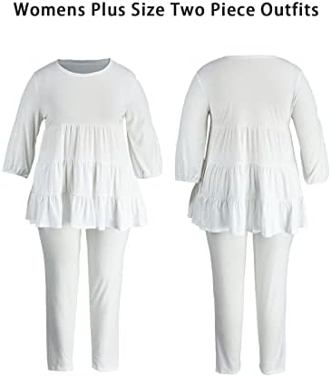 Chicyes ženske 2 -komadne odjeće plus size casual 3/4 rukave Top Bodycon hlače Postavite staze s džepovima 2023