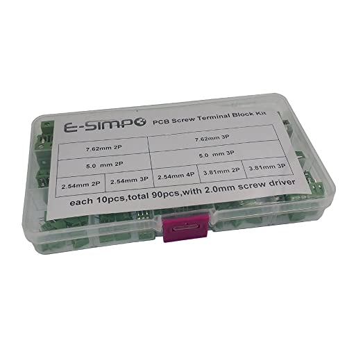 E-SIMPO 90pcs 0,1 0,15 0,2 0,2 0,3 Asortiman priključka PCB vijčanog bloka, 2p 3p 9Valuesx10pcs Ukupno 90pcs, 2,54/3,81/5,0/7,62 mm