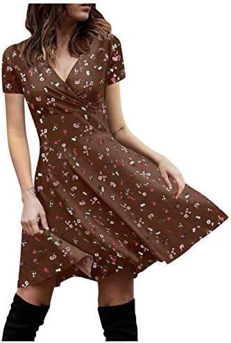 IQKA 2020 Ženski ljetni cvjetni cvjetni print bez rukava s V-izrezom ležerna sunčanica Obluđena ljuljačka midi haljina