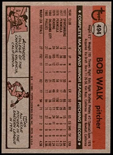 1981. Topps 494 Bob Walk Philadelphia Phillies NM/MT Phillies