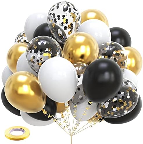 Crni i zlatno bijeli baloni 80pcs 12-inčni mat crni metalik zlatni i konfeti lateks baloni na veliko za mladenkinu rođendansku zabavu,