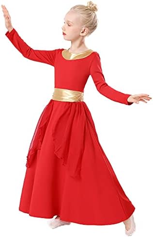 Rexreii Dječje djevojke hvale plesni ogrtač metalni pojas dugih rukava liturgijska haljina za bogoslužje Šifonska suknja lirska kostim