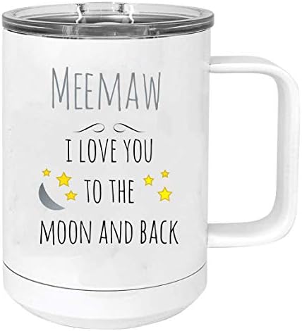 Meemaw - Volim te do mjeseca i leđa od nehrđajućeg čelika Vakuum izoliran 15 oz, šalica za kavu s klizačem, bijela