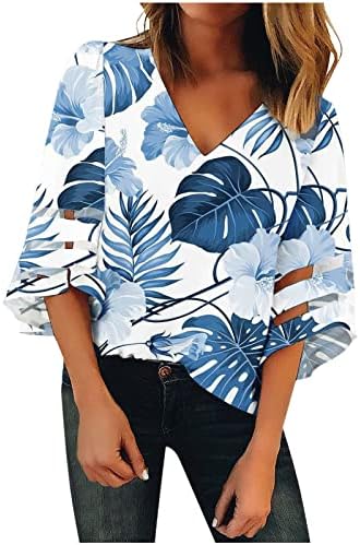 Majice ženske jesen ljeto 2023. 3/4 rukava v cvijet cvijeta grafička mreža kapri patchwork bluza za dame P7 p7