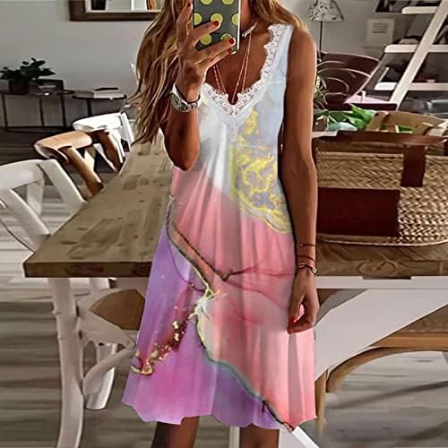 Ljetne haljine za žene 2023 Cvjetni v vratni špageti naramenica Sundress casual bez rukava Elastični struk mini haljina