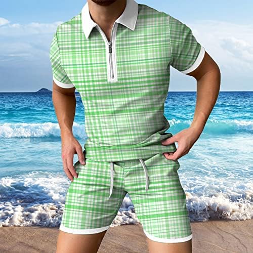 2 komada odjeća za muškarce Tracksuit Set Zipper Lapel Plaid Polo majice i kratke hlače casual golf trening Sweatsuits