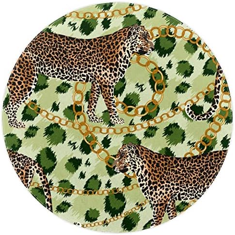 Llnsupply 4 ft okrugli nisko-pile igralište za igranje, tri leopard zlatnog lanca zelena tigra koža za bebe puzanje podne prostirke
