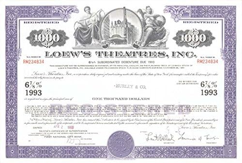 Loew's Theatres, Inc. - Bond.