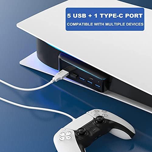 USB Hub za PS5, Joso 5 Ports USB Extender Adapter Adapter Adapter za velike brzine za PlayStation 5 pribora, s 4 USB priključka + 1