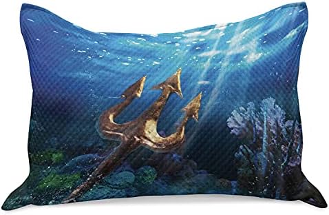 Ambasonne Neptune Pleteni prekrivač, podvodni ilustracija s tridentnim i živopisnim koraljima, standardni poklopac jastuka za veličina