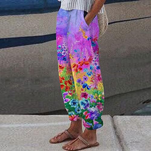 Xinshide harem hlače žene ležerne gradijentne boje konusne hlače s džepovima Boemske pamučne posteljine visokog struka Capri hlače