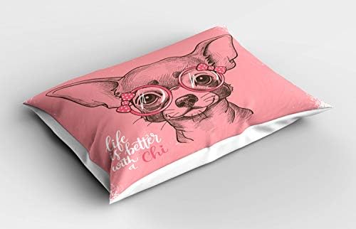 Ambasonne pseći jastuk sham, djevojka Chihuahua skica ilustracije riječi modne naočale vrpce štene, ukrasna standardna veličina tiskana