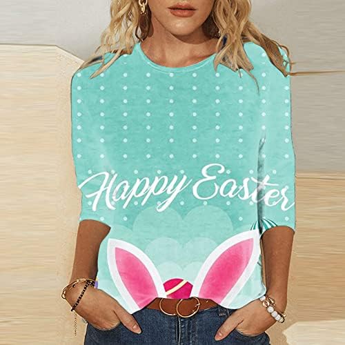 Uskrsna košulja za žene Slatka zečja jaja tiskana majica 3/4 rukava casual majica pulover ljetni okrugli vrat bluza
