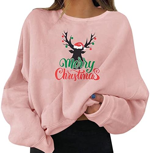 Ženski božićni praznični pulover Zabavni grafički tisak posada Vrat dugle dukseve dukseve vrhove žene dukserice