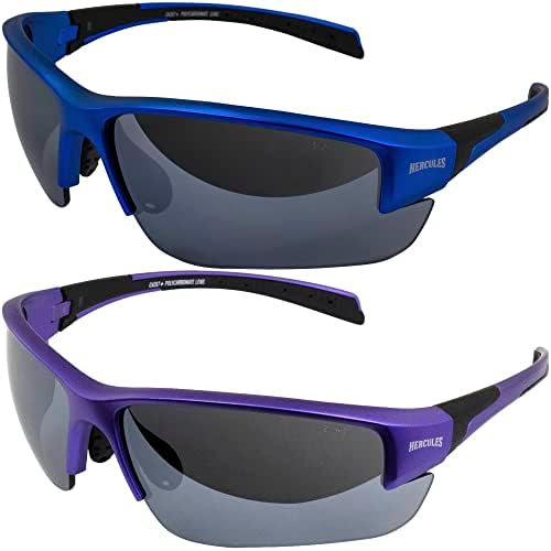 Global Vision naočale Hercules 7 Golf tenis Sport ANSI Z87.1 Sigurnosne sunčane naočale 2 para plavi i ljubičasti okviri s flash ogledalom
