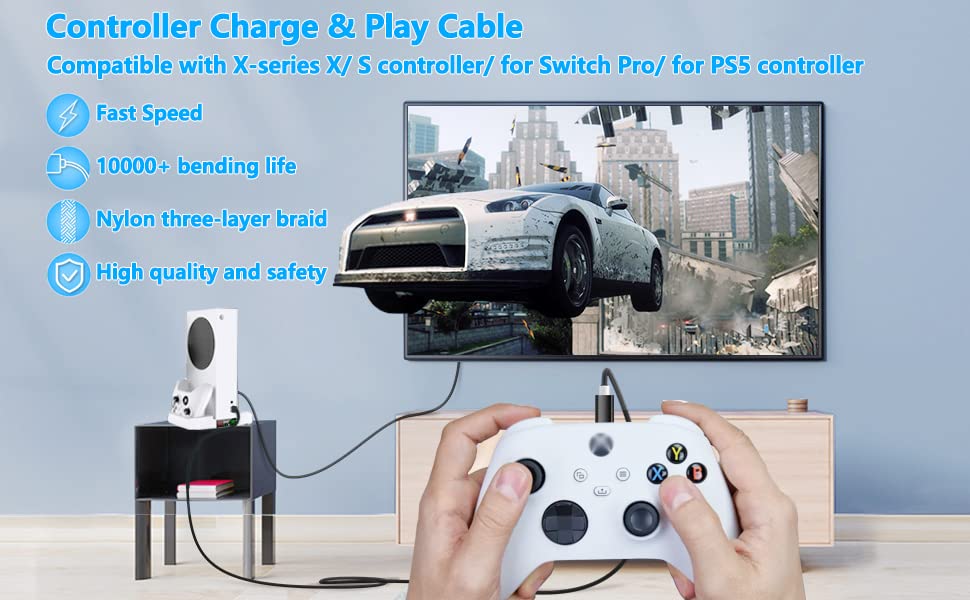 Izmjenjivi USB kabel C Akingdleo za konzole i kontrolera za Xbox Series S/ X Carbon Black /Robot White /Blue Shock/ Elite Wireless