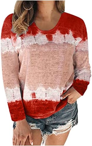Jesenski vrhovi za ženske kravate boje blok košulje tunike košulje crewneck dugi rukavi ležerni labavi pulover dukserice vrhovi