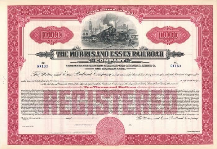 Morris and Essex Railroad Co. - Obveznica u iznosu od 10.000 USD ili 1.000 USD