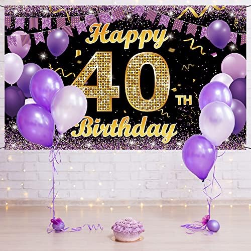40 ukrasa za rođendan pozadina, ljubičasto zlato sretni 40. rođendan ukrasi za žene, 40 godina rođendanski rekviziti, četrdeset rođendanske