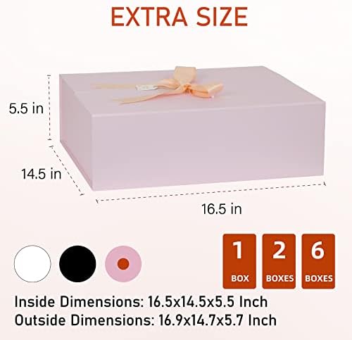 Poklon kutije s poklopcima 2 pakiranja, 16,5 14,5 5,5 ekstra velika ružičasta poklon kutija s vrpcom kartice neobične poklon kutije