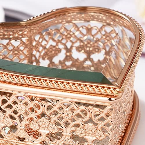 FUNERORM VINTAGE staklena kutija za nakit, vjenčanje zaručnički prsten DisplayTrinat zadržava kutiju Zlatni oblik srca
