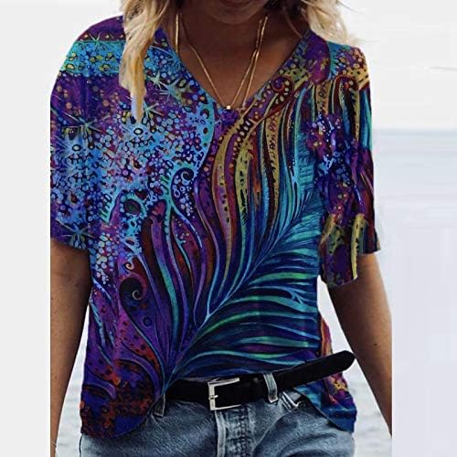 Majice za žene, modni ljetni top 2023. s retro printom kratkih rukava i dekoltea u obliku slova U, široka majica, Ležerne majice, prevelike